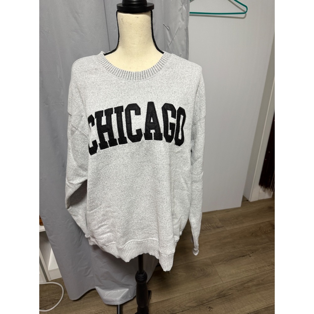 New York Popular Chicago Graphic Sweatshirt Gray Heather Crewneck XL Pullover